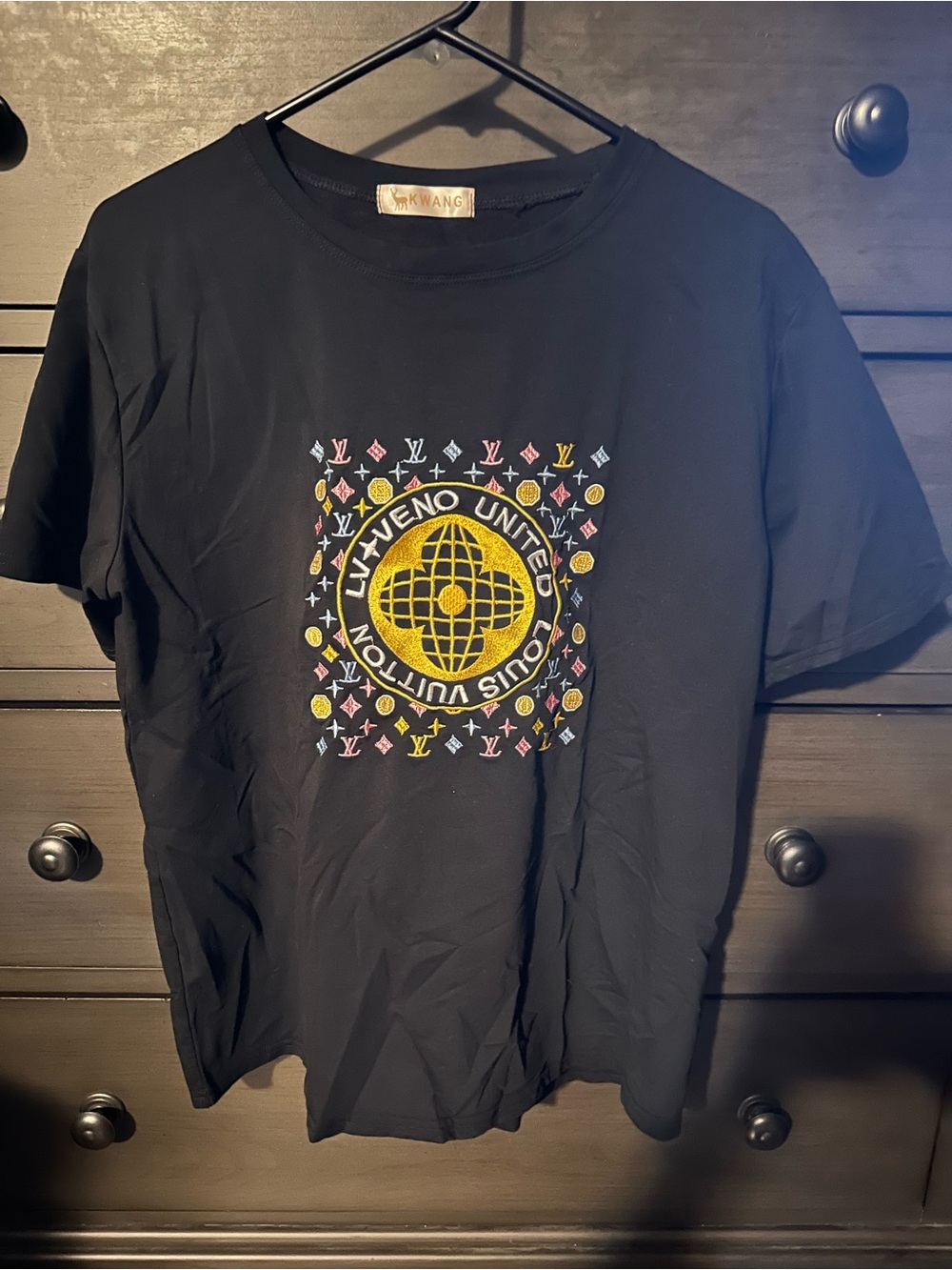 Black Graphic Tee with Colorful Monogram